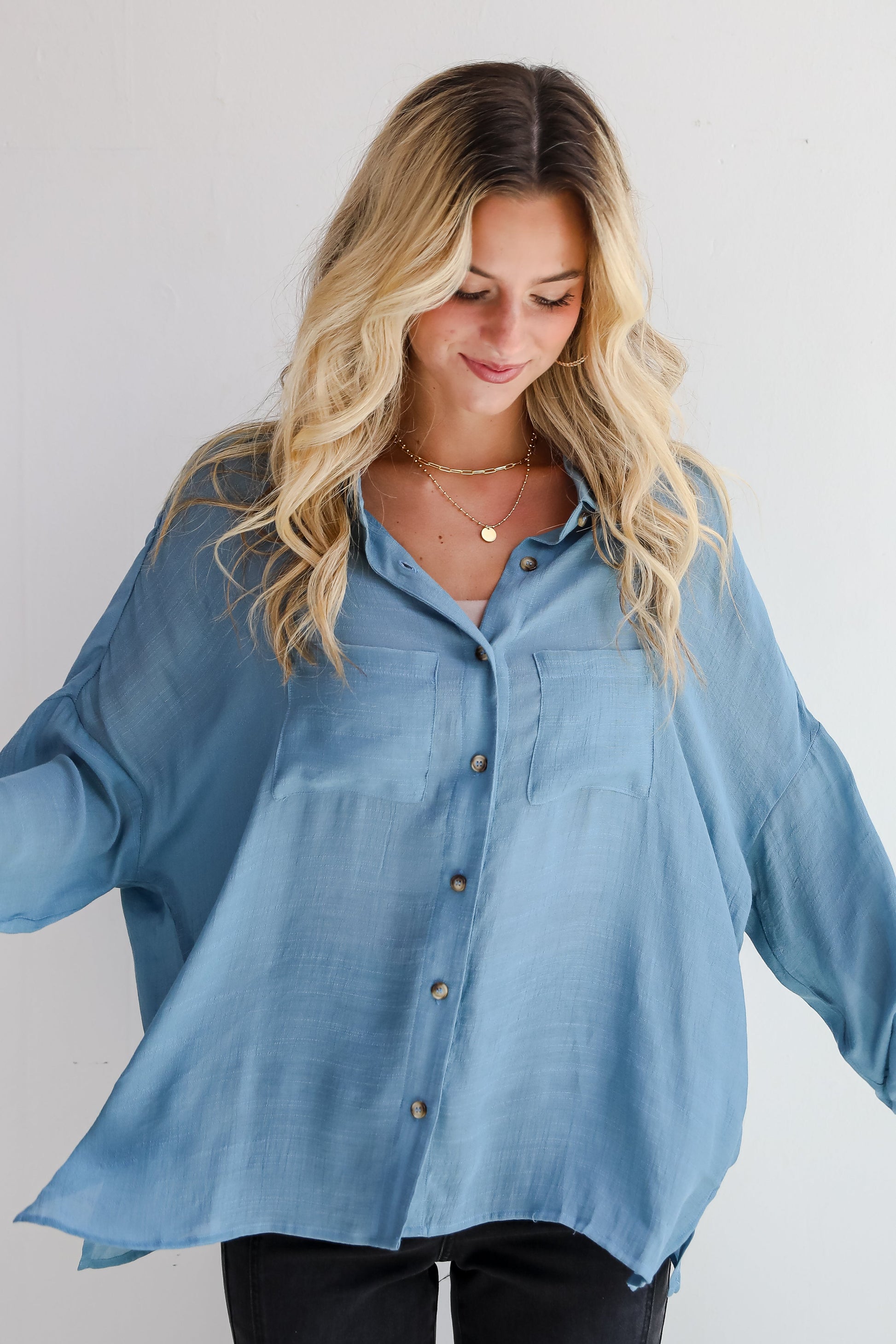 Compelling Composure Oversized Button-Up Blouse