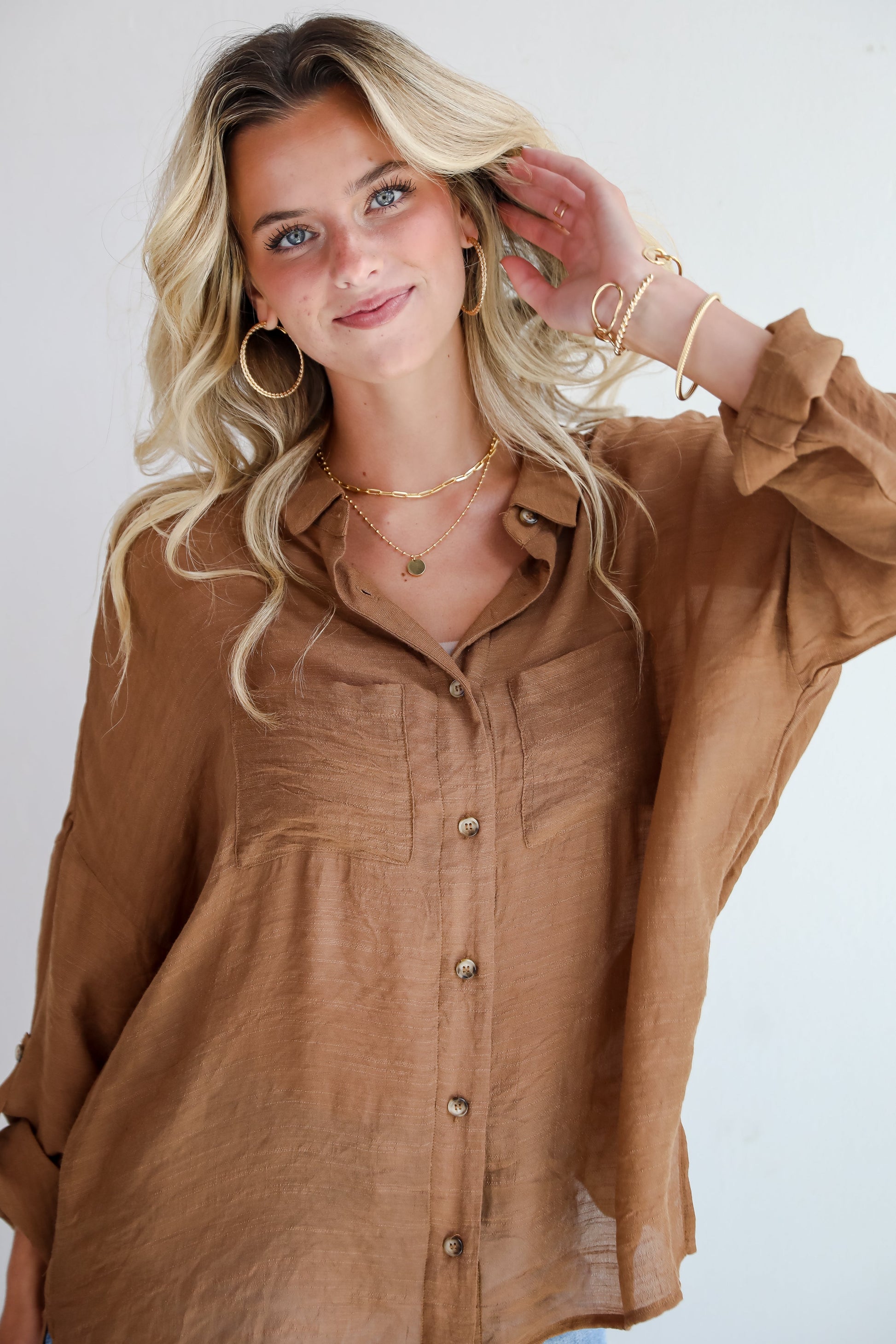 Compelling Composure Oversized Button-Up Blouse