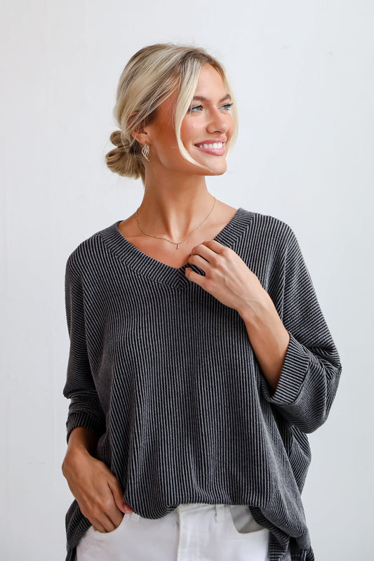 Caroline Charcoal Corded Tee