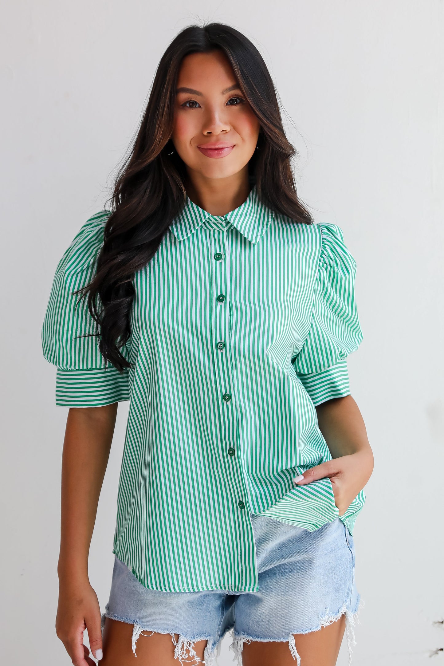 Authentic Sweetness Green Striped Blouse