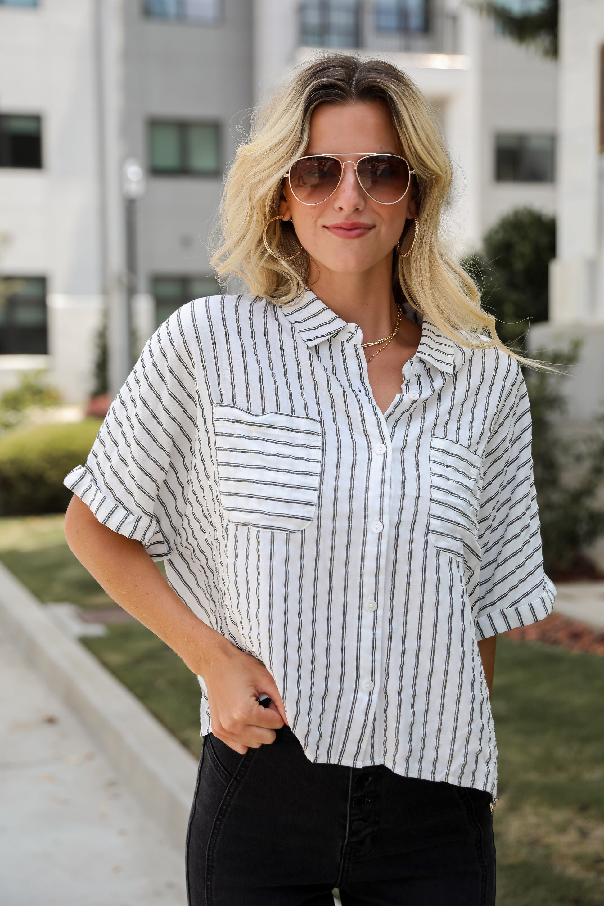 Ultra Darling White Striped Blouse