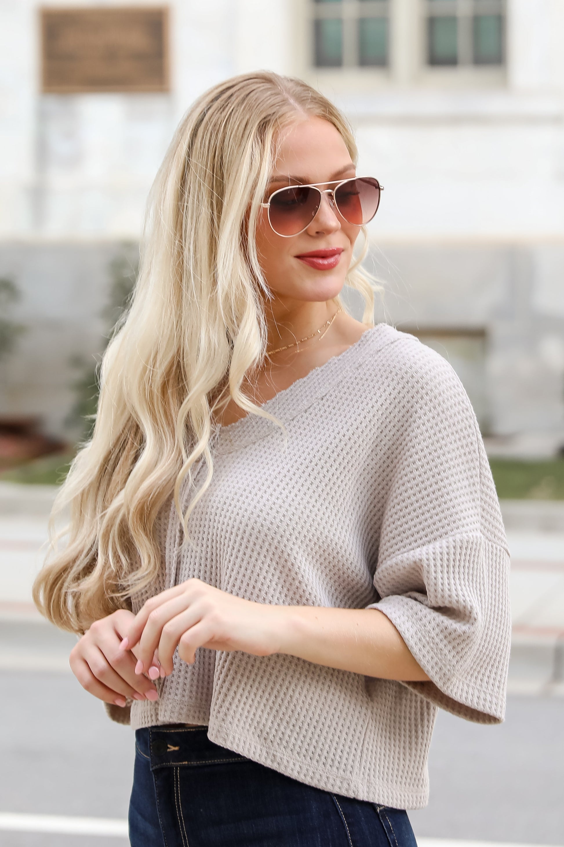 Effortless Mode Taupe Waffle Knit Tee