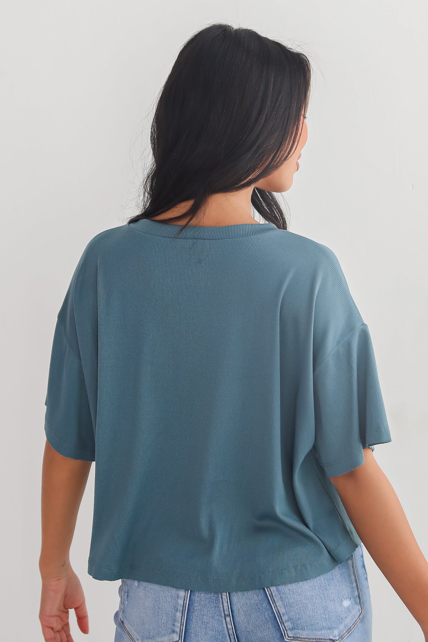 Catherine Teal Ribbed Knit Tee